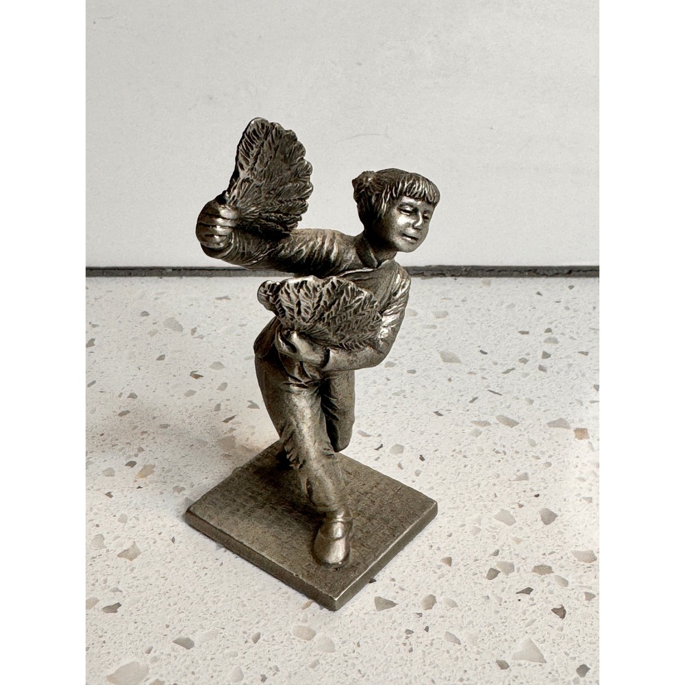 Vintage Selangor Pewter Chinese Fan Dancer Figurine Sculpture Decor